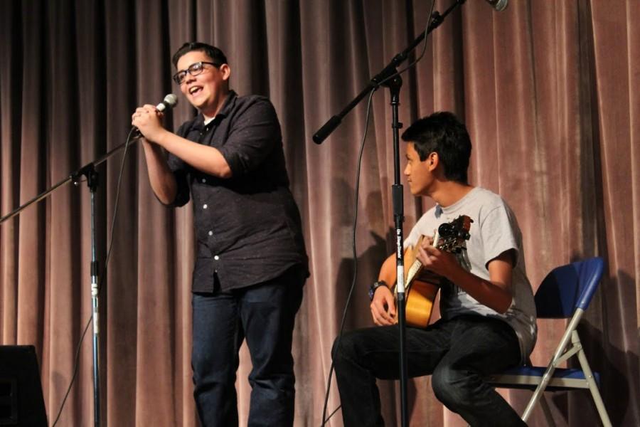 8th graders Angel E. and Seth S. preform one of their favorite mash-ups.